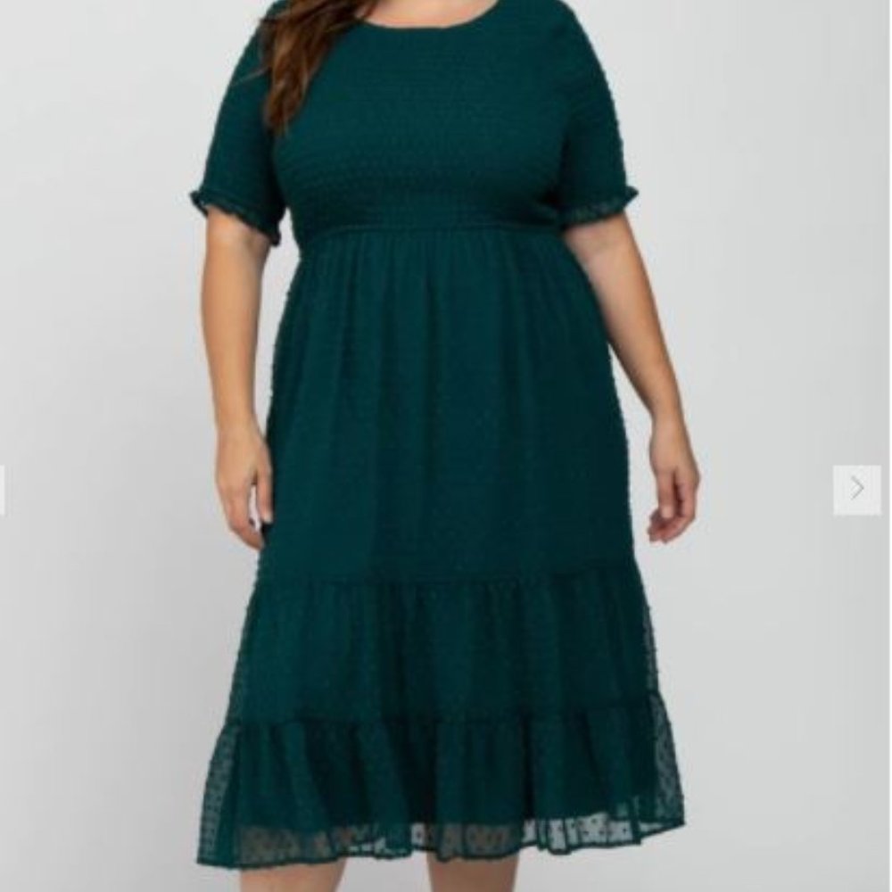 Pinkblush Maternity Teal Swiss Dot Smocked Plus Midi Dress